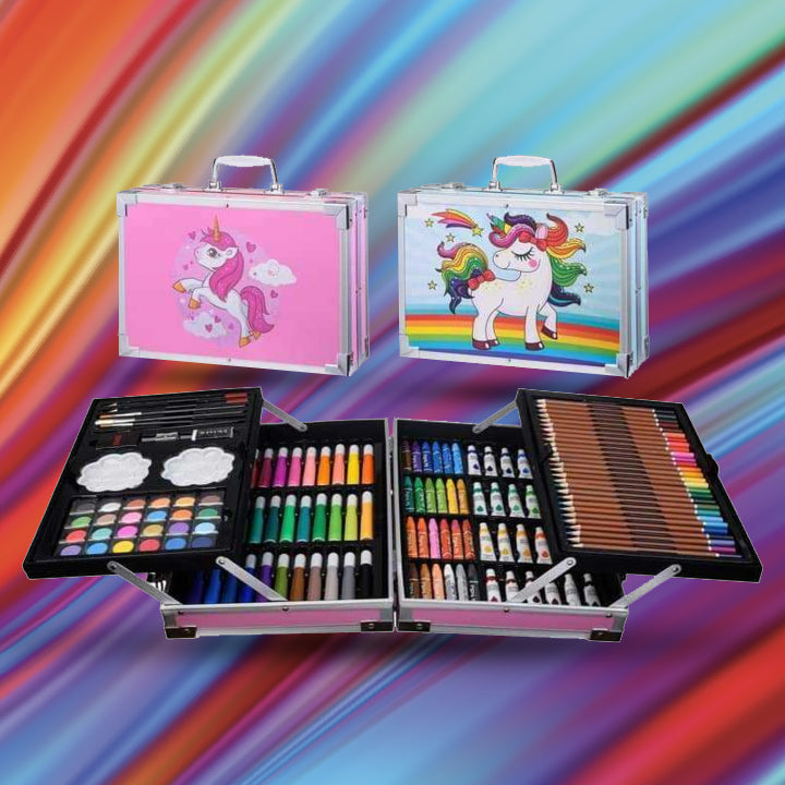 145 Pieces Coloring Kit for Kids – Art Set for Drawing, Sketching & Painting with Unicorn Aluminum Box