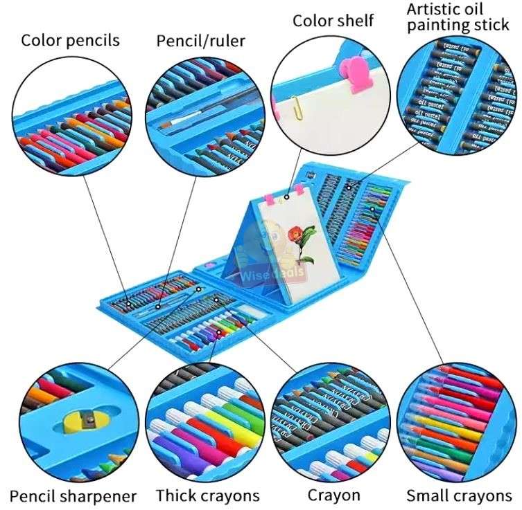 208 Pieces Colouring Kit for Kids – Art & Craft Set with Colored Pencils, Crayons, Pastel Colors, Paint Brushes & Drawing Supplies