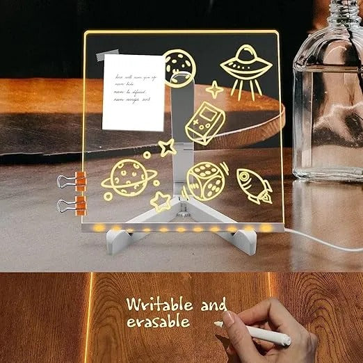 3D Acrylic LED Writing Pad with 7 Color Markers – Transparent Message Board & LED Night Light