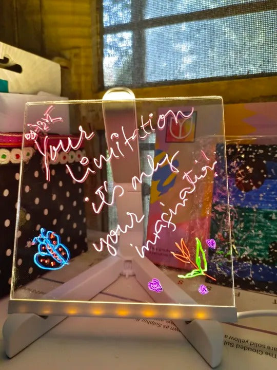 3D Acrylic LED Writing Pad with 7 Color Markers – Transparent Message Board & LED Night Light