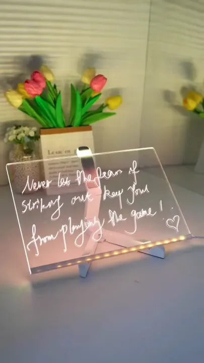 3D Acrylic LED Writing Pad with 7 Color Markers – Transparent Message Board & LED Night Light