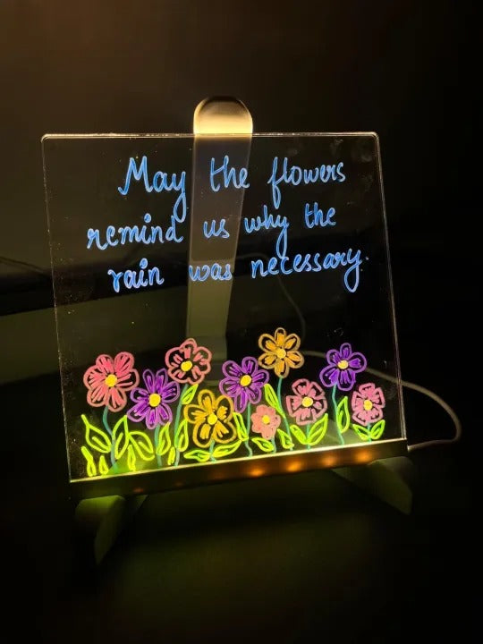 3D Acrylic LED Writing Pad with 7 Color Markers – Transparent Message Board & LED Night Light