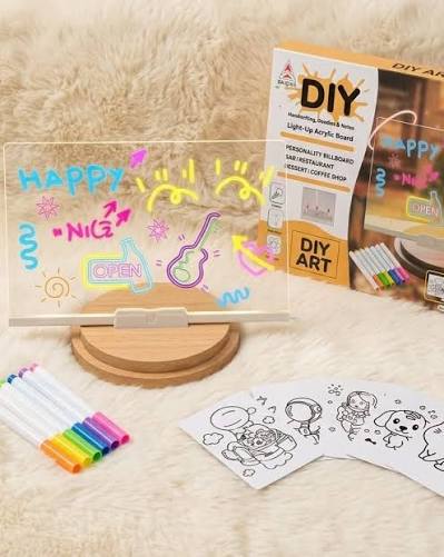 3D Acrylic LED Writing Pad with 7 Color Markers – Transparent Message Board & LED Night Light
