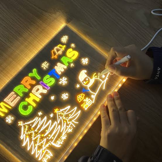 3D Acrylic LED Writing Pad with 7 Color Markers – Transparent Message Board & LED Night Light