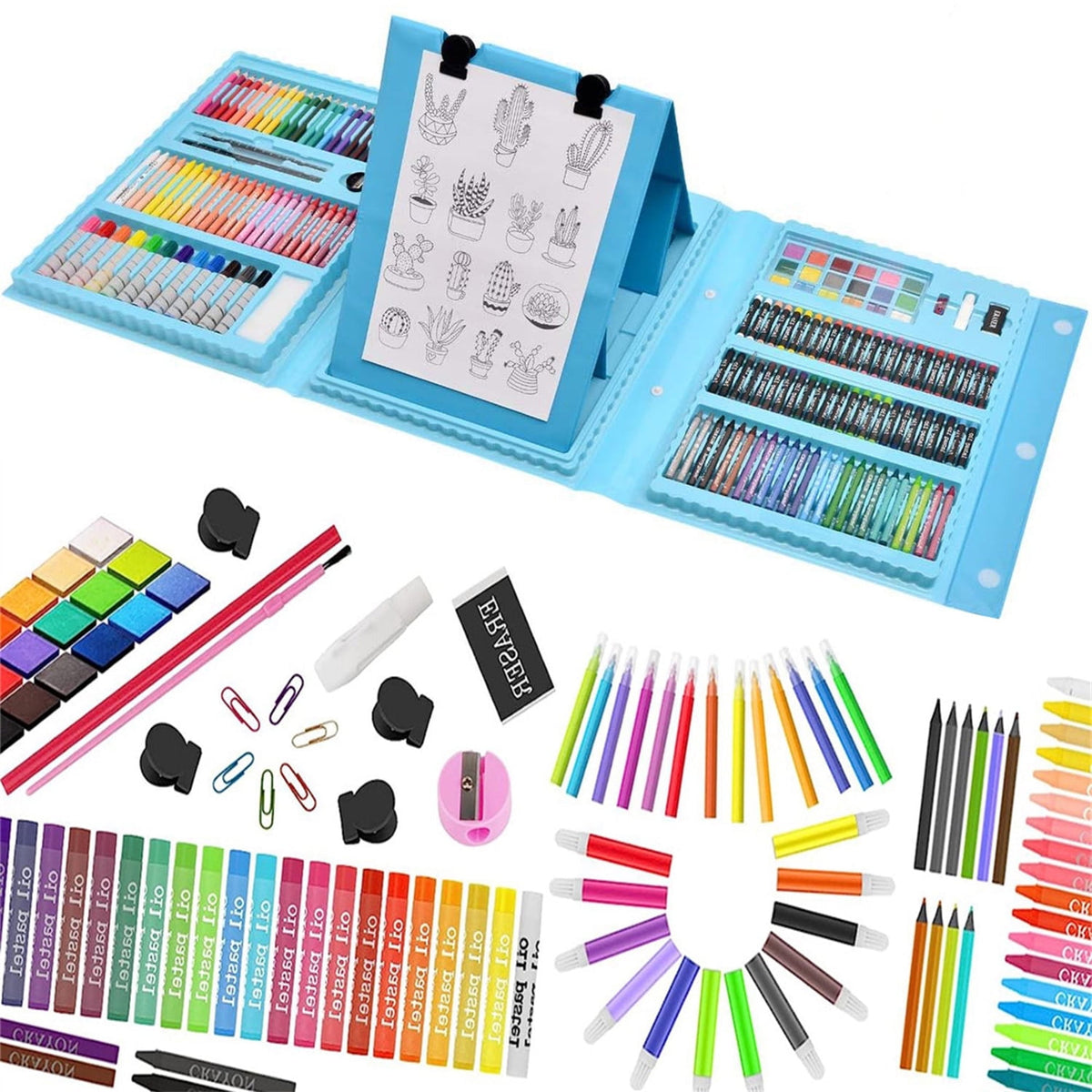 208 Pieces Colouring Kit for Kids – Art & Craft Set with Colored Pencils, Crayons, Pastel Colors, Paint Brushes & Drawing Supplies