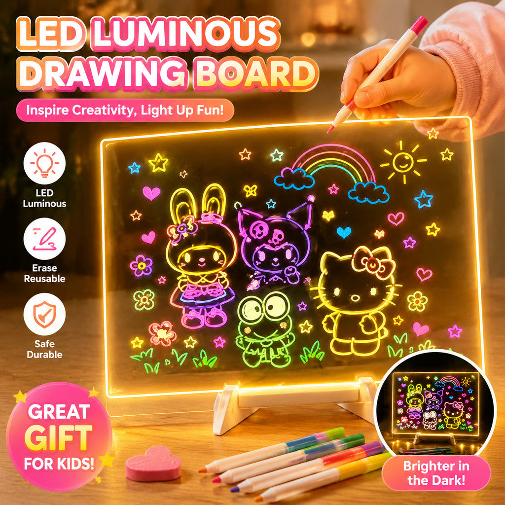 3D Acrylic LED Writing Pad with 7 Color Markers – Transparent Message Board & LED Night Light